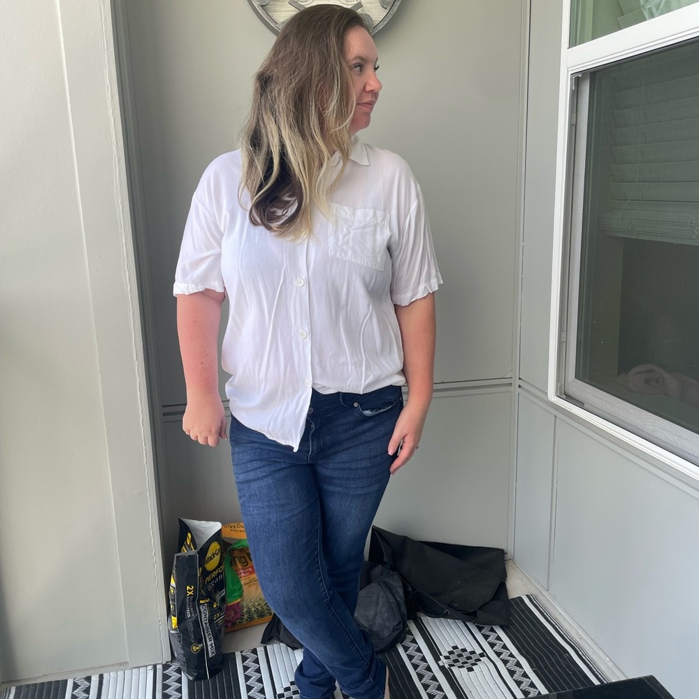White Short Sleeve Button down